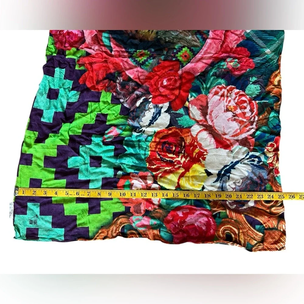 FRONT ROW Ivano Tella X Faja  Lightweight Colorful Pheasant Floral Scarf 74”x25”